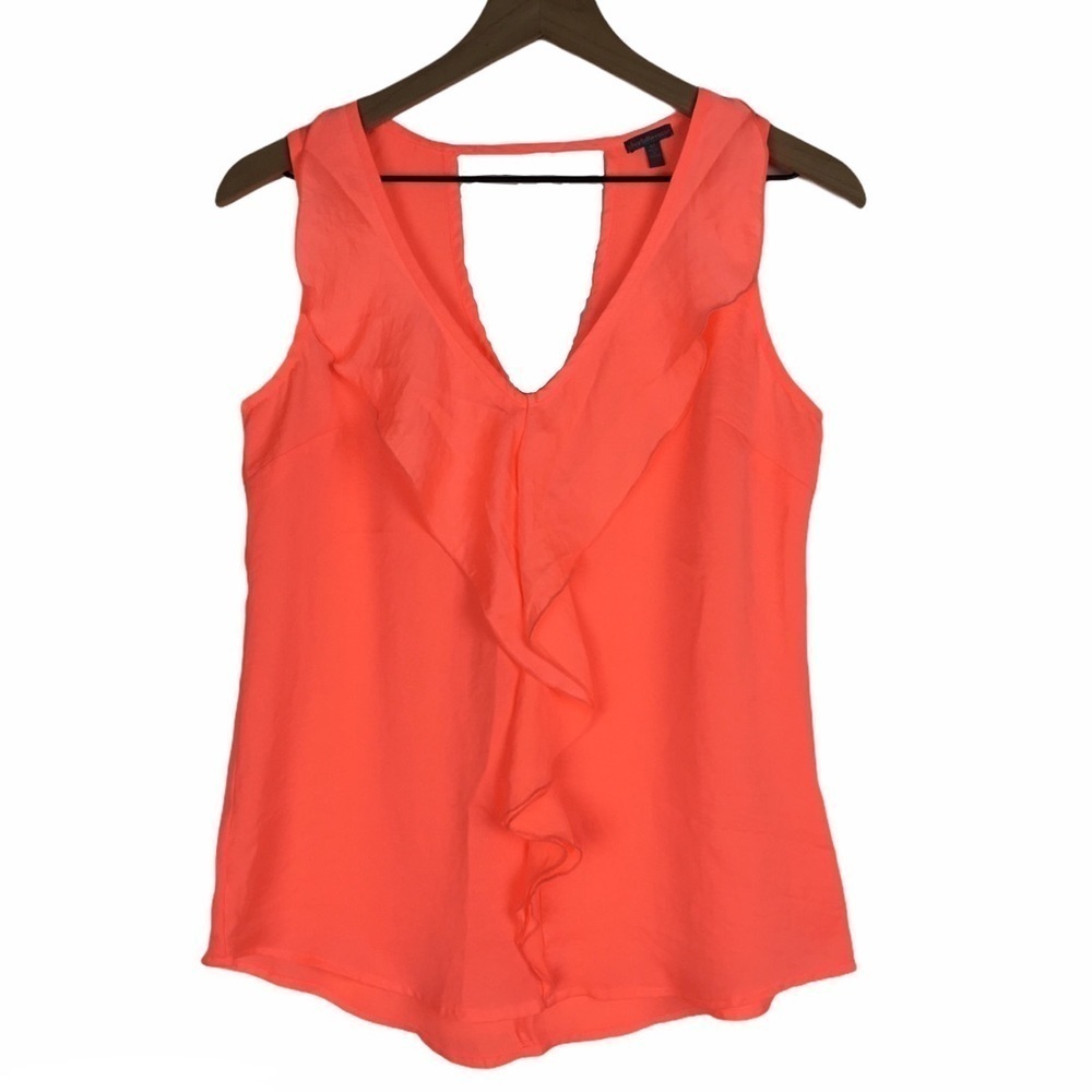 CHARLOTTE RUSSE Top Blouse Neon Orange Ruffle Keyhole Sleeveless Size Medium